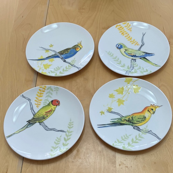 Anthropologie Other - Anthropologie Set 4 Ceramic Parakeet Bird Salad Sandwich Dessert Plates by Grace